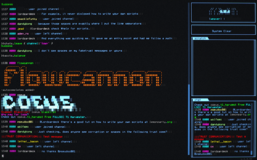 This is how the Hackmud gameplay looks..