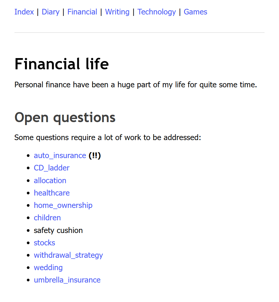 Vimwiki: HTML rendering of the finance page.