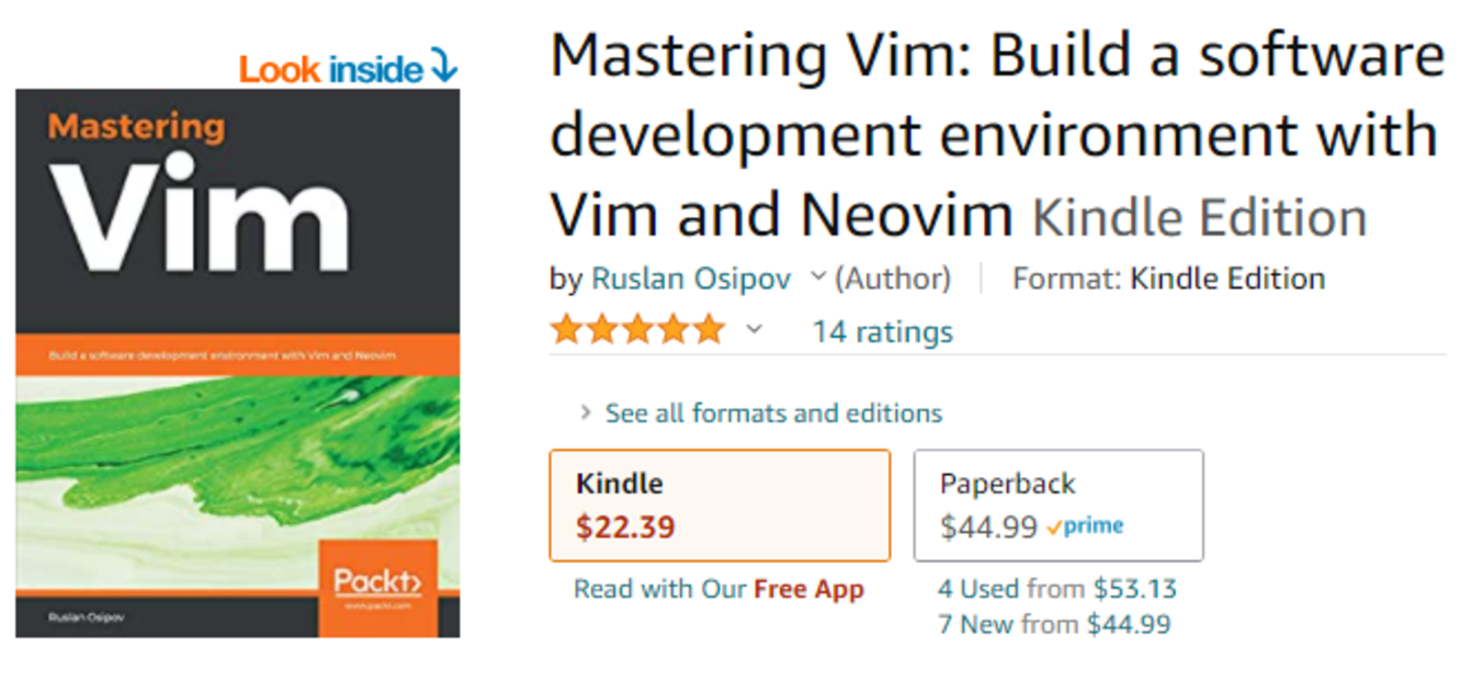 A screenshot of "Mastering Vim" on Amazon.com.